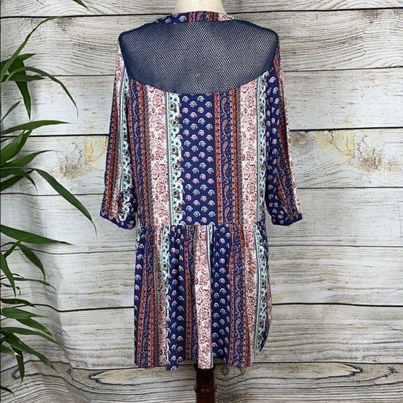 ROPER Mesh Back Tunic Mini Dress Blue Paisley Prin size M - Picture 7 of 11